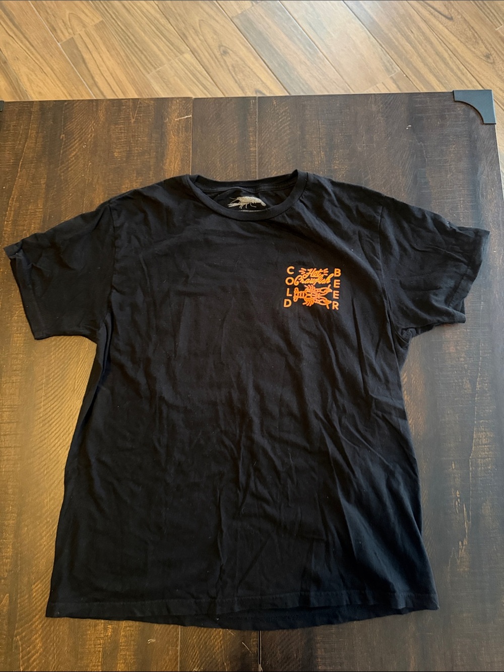 Black Graphic Crewneck T-Shirt with Orange Logo
